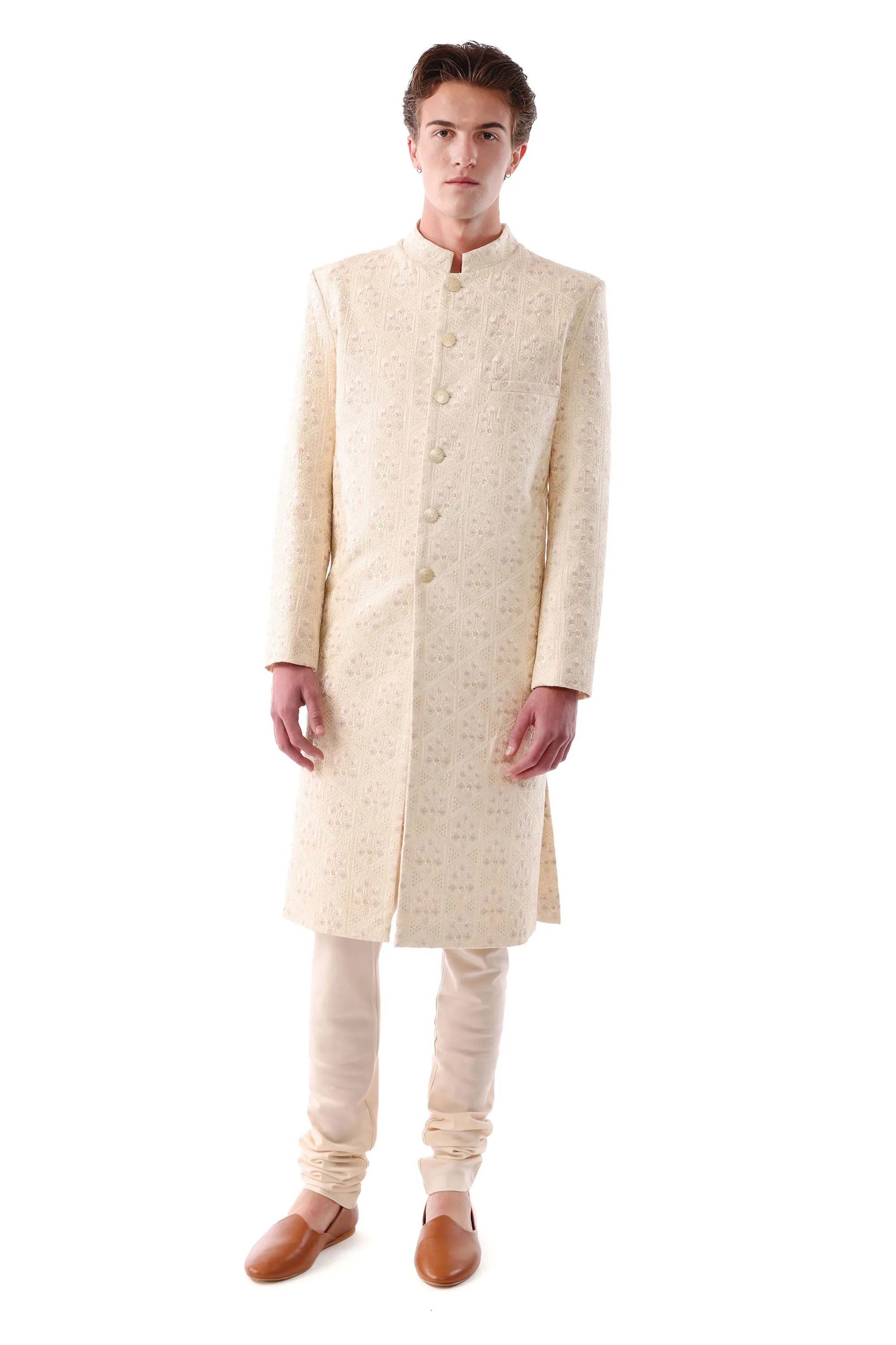 GURTAJ Ivory Embroidered Sherwani