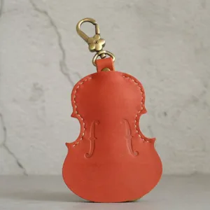 Handmade Leather Cute Violin Keyring Keychain Women Personalized Monogrammed Gift Custom Wallet Women Keyring Keychain