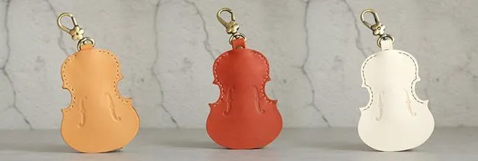 Handmade Leather Cute Violin Keyring Keychain Women Personalized Monogrammed Gift Custom Wallet Women Keyring Keychain