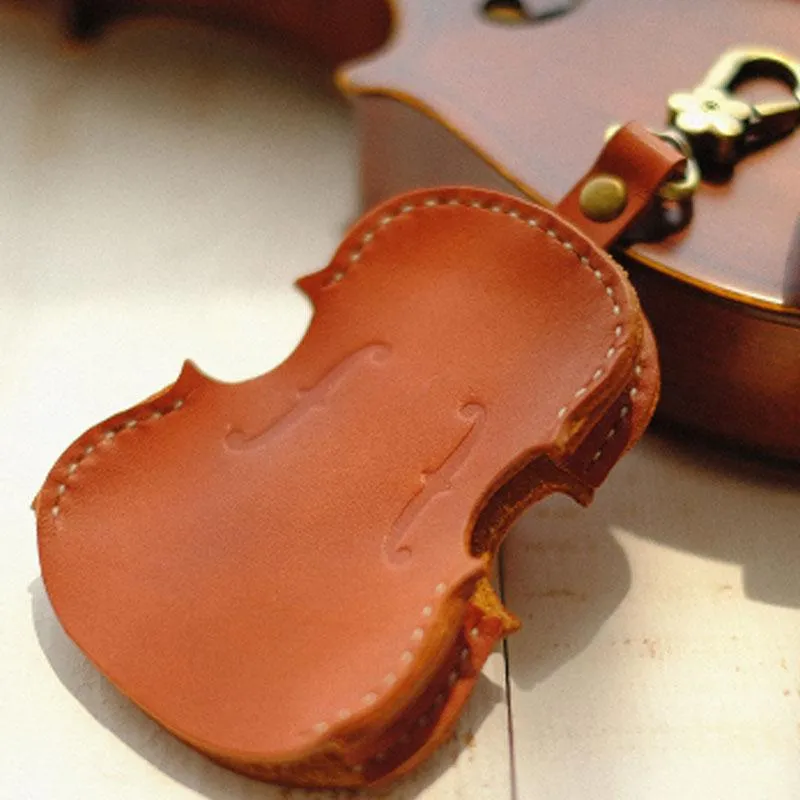 Handmade Leather Cute Violin Keyring Keychain Women Personalized Monogrammed Gift Custom Wallet Women Keyring Keychain