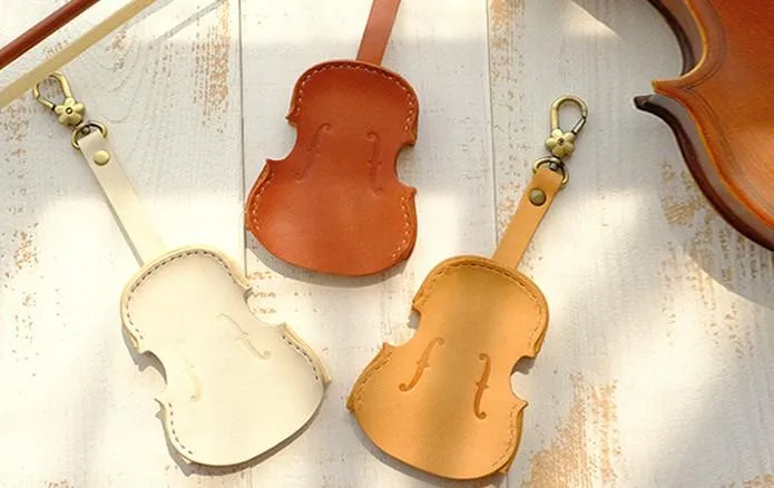 Handmade Leather Cute Violin Keyring Keychain Women Personalized Monogrammed Gift Custom Wallet Women Keyring Keychain