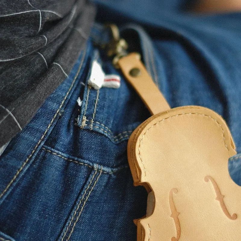 Handmade Leather Cute Violin Keyring Keychain Women Personalized Monogrammed Gift Custom Wallet Women Keyring Keychain