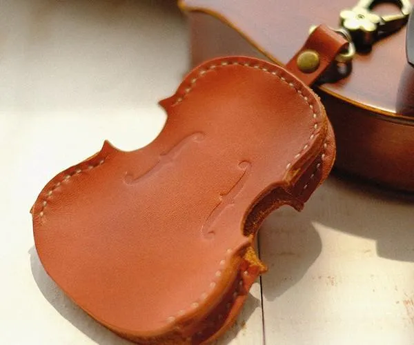 Handmade Leather Cute Violin Keyring Keychain Women Personalized Monogrammed Gift Custom Wallet Women Keyring Keychain