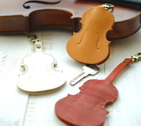 Handmade Leather Cute Violin Keyring Keychain Women Personalized Monogrammed Gift Custom Wallet Women Keyring Keychain