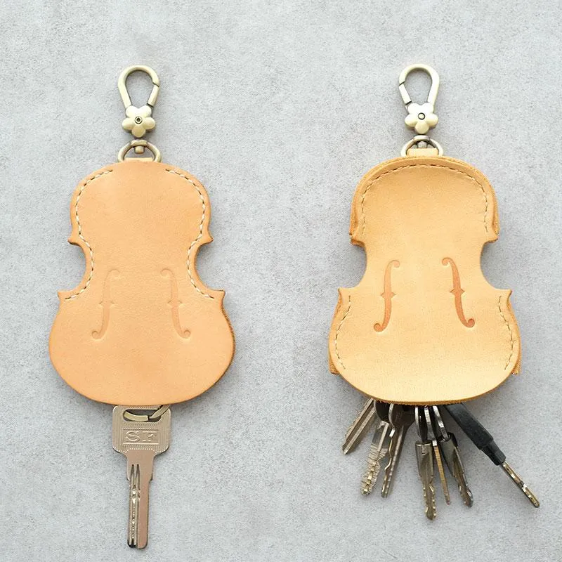 Handmade Leather Cute Violin Keyring Keychain Women Personalized Monogrammed Gift Custom Wallet Women Keyring Keychain
