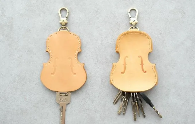 Handmade Leather Cute Violin Keyring Keychain Women Personalized Monogrammed Gift Custom Wallet Women Keyring Keychain