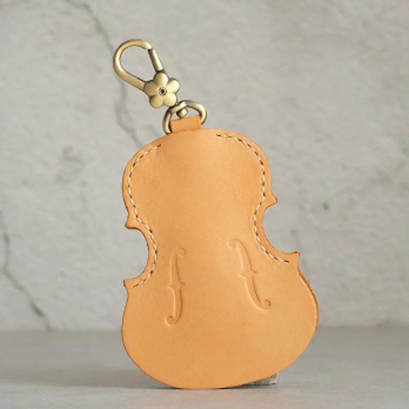 Handmade Leather Cute Violin Keyring Keychain Women Personalized Monogrammed Gift Custom Wallet Women Keyring Keychain