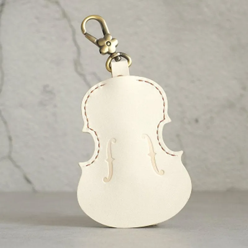 Handmade Leather Cute Violin Keyring Keychain Women Personalized Monogrammed Gift Custom Wallet Women Keyring Keychain