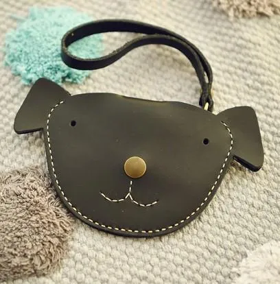 HANDMADE LEATHER CUTE Women Dog Card Change Holder Clutch PERSONALIZED MONOGRAMMED GIFT CUSTOM Wallet Card Coin Holder