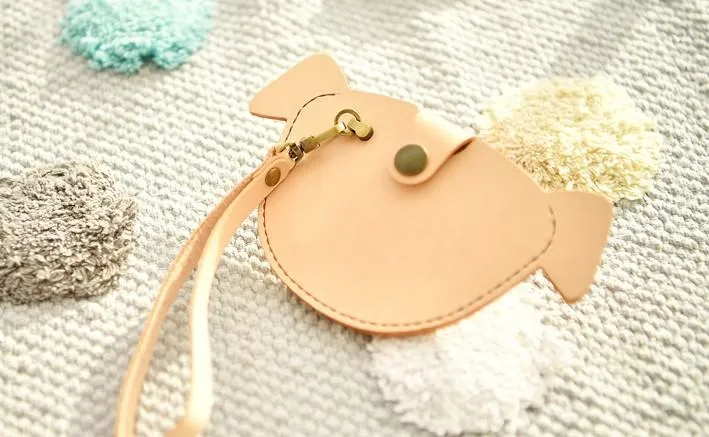 HANDMADE LEATHER CUTE Women Dog Card Change Holder Clutch PERSONALIZED MONOGRAMMED GIFT CUSTOM Wallet Card Coin Holder