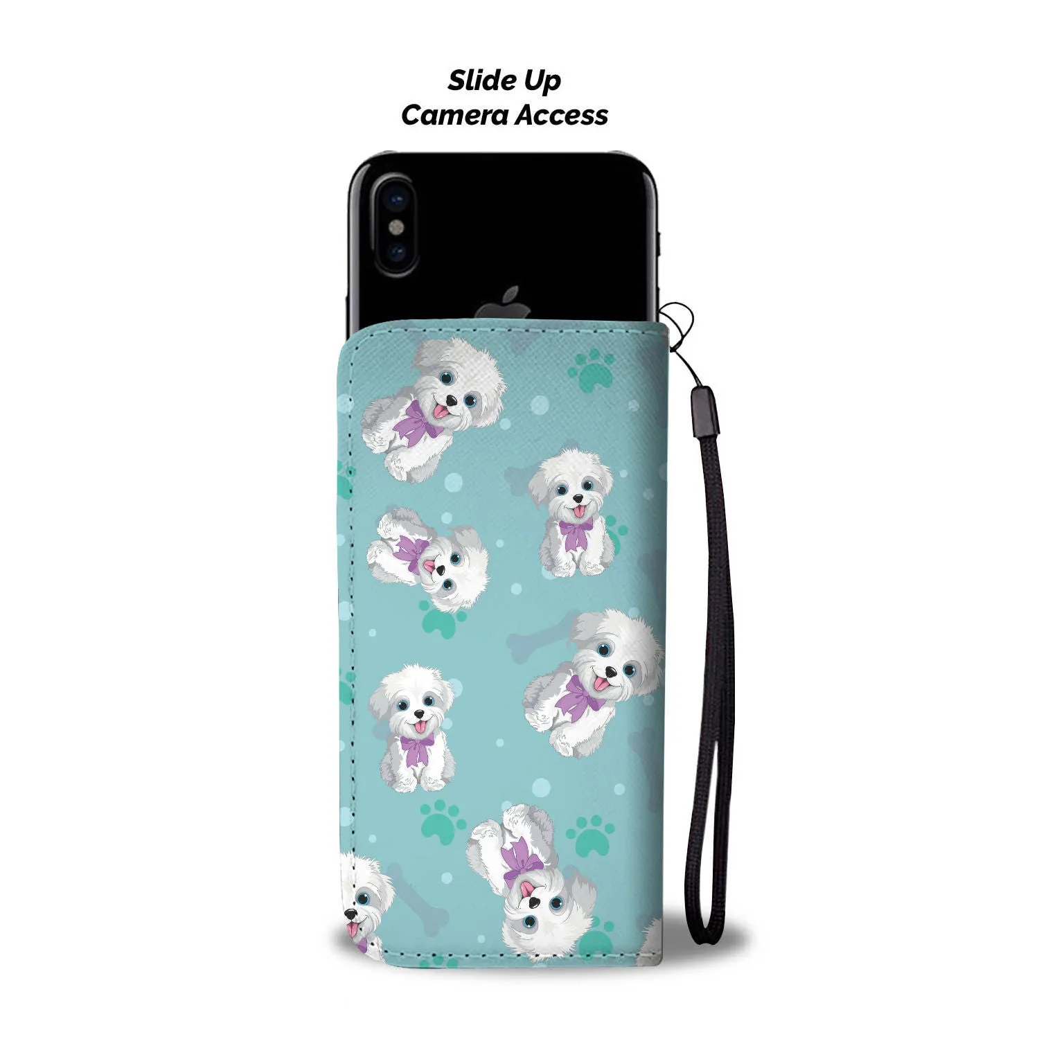 Happy SHIH TZU Paw and Bone Design Shih Tzu Phone Wallet Case