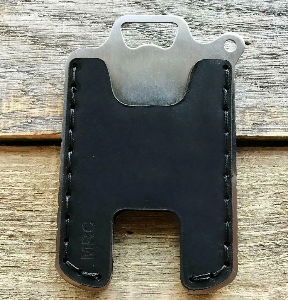 Hawk One Minimalist Men's Women's Black Top Grain Leather Stainless Steel Wallet