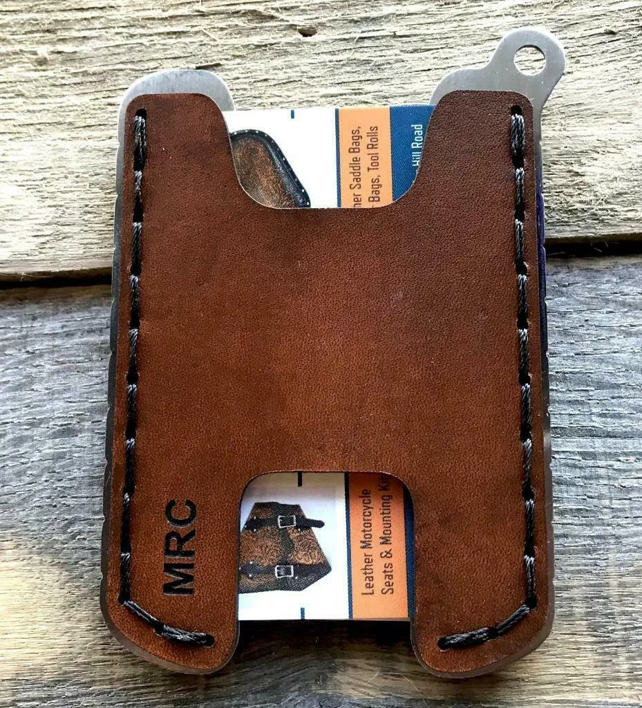 Hawk One Minimalist Men's Women's Black Top Grain Leather Stainless Steel Wallet