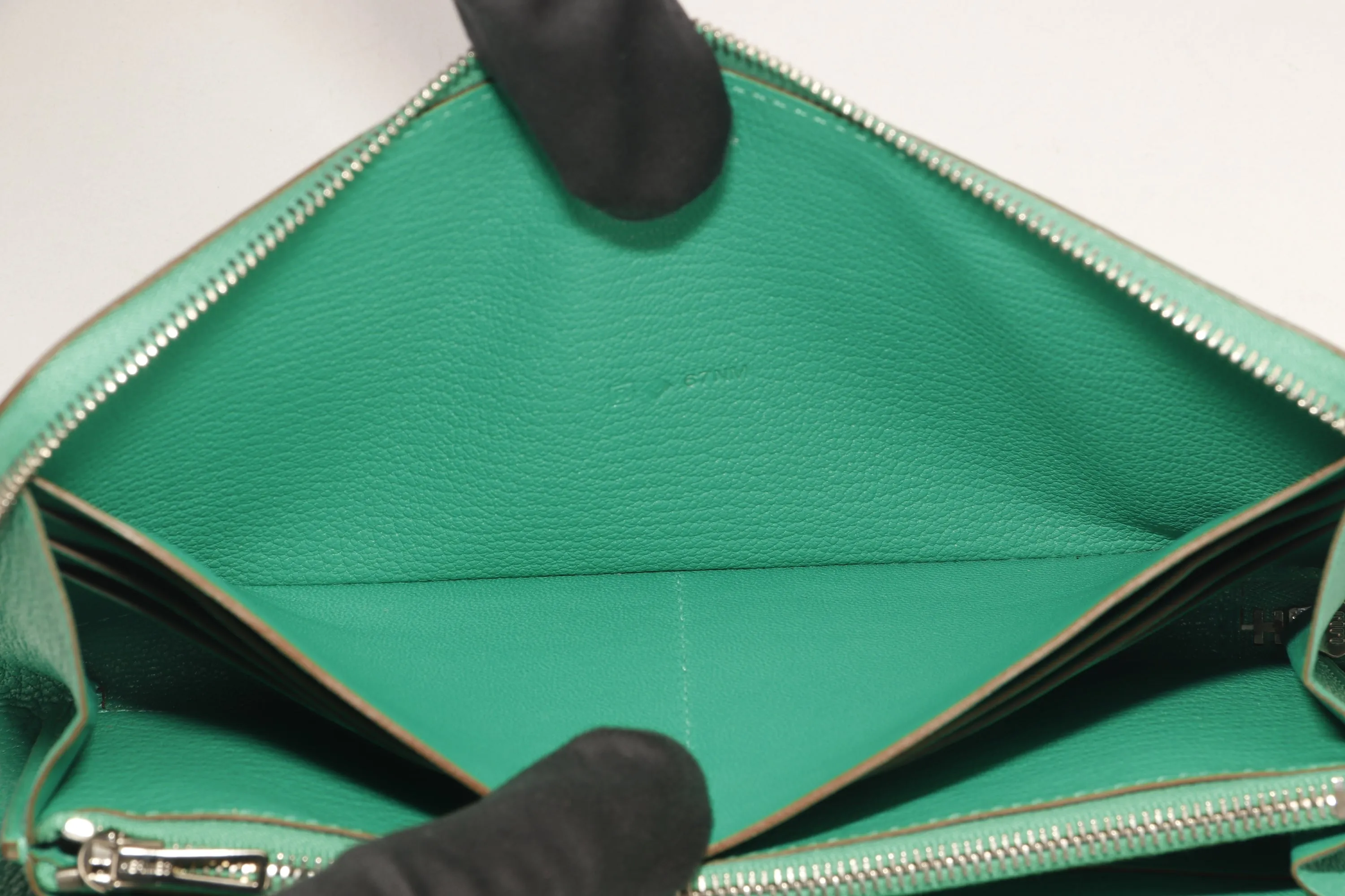 HERMES AZAP WALLET (STAMP R) GREEN MENTHE CHEVRE LEATHER, WITH DUST COVER & BOX