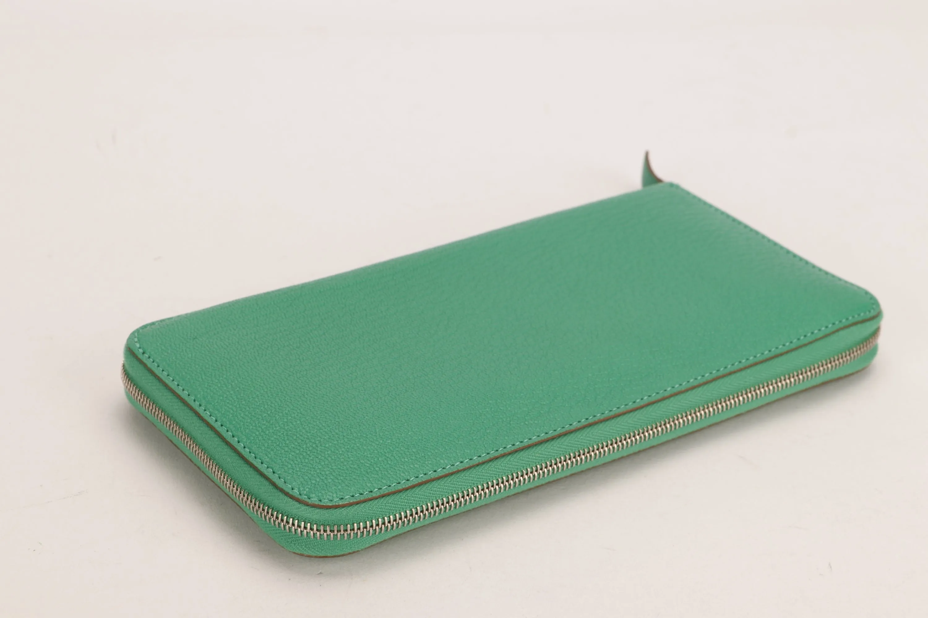 HERMES AZAP WALLET (STAMP R) GREEN MENTHE CHEVRE LEATHER, WITH DUST COVER & BOX