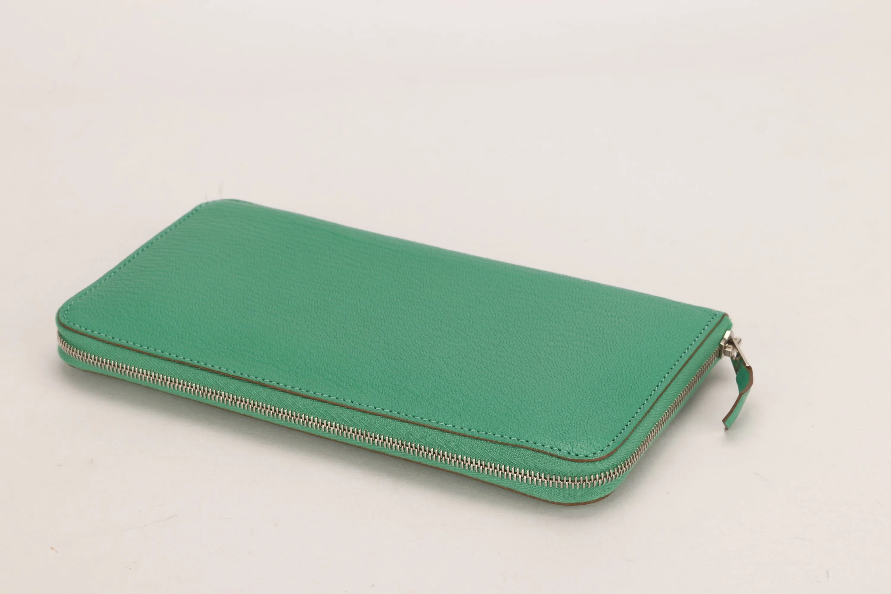 HERMES AZAP WALLET (STAMP R) GREEN MENTHE CHEVRE LEATHER, WITH DUST COVER & BOX