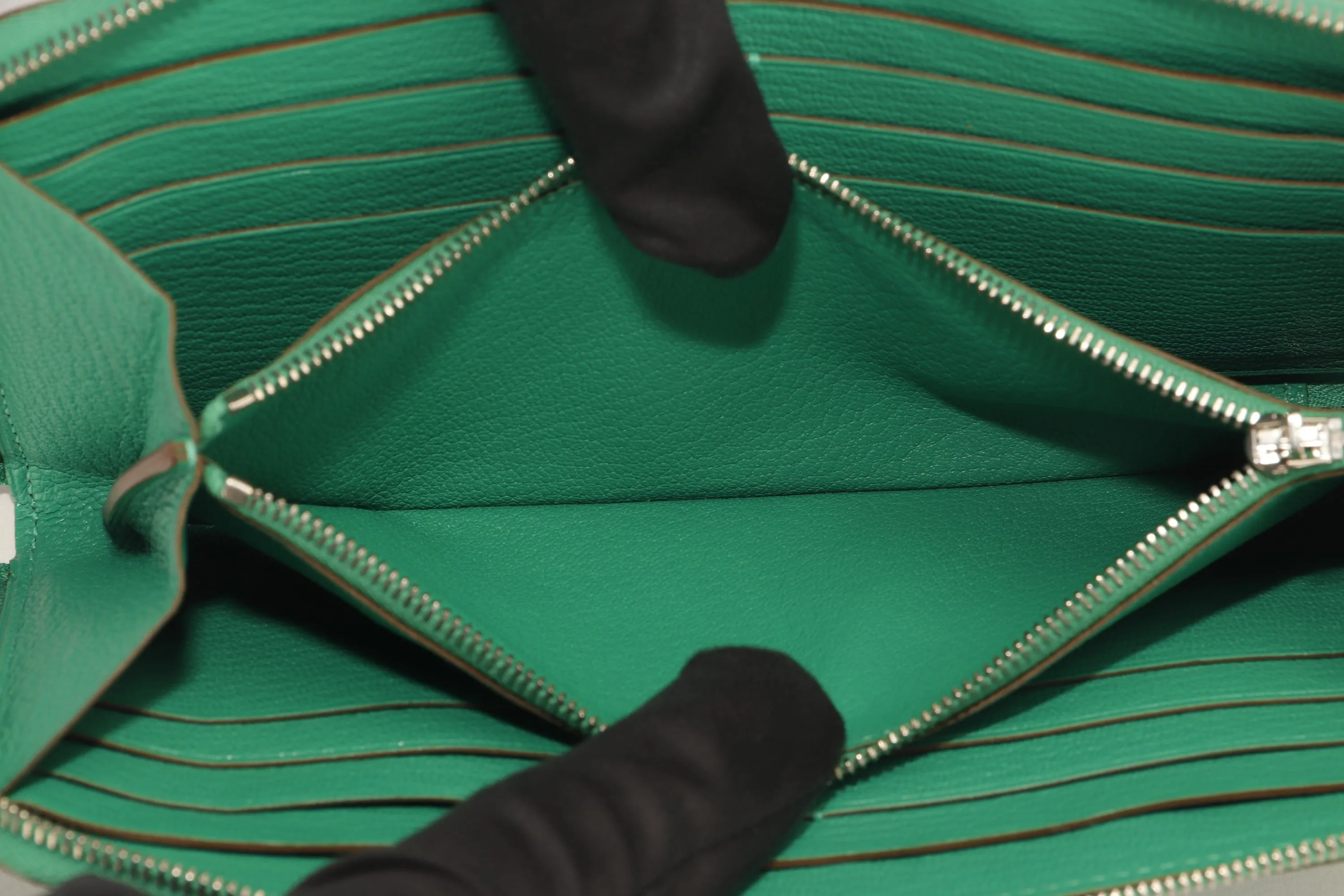 HERMES AZAP WALLET (STAMP R) GREEN MENTHE CHEVRE LEATHER, WITH DUST COVER & BOX