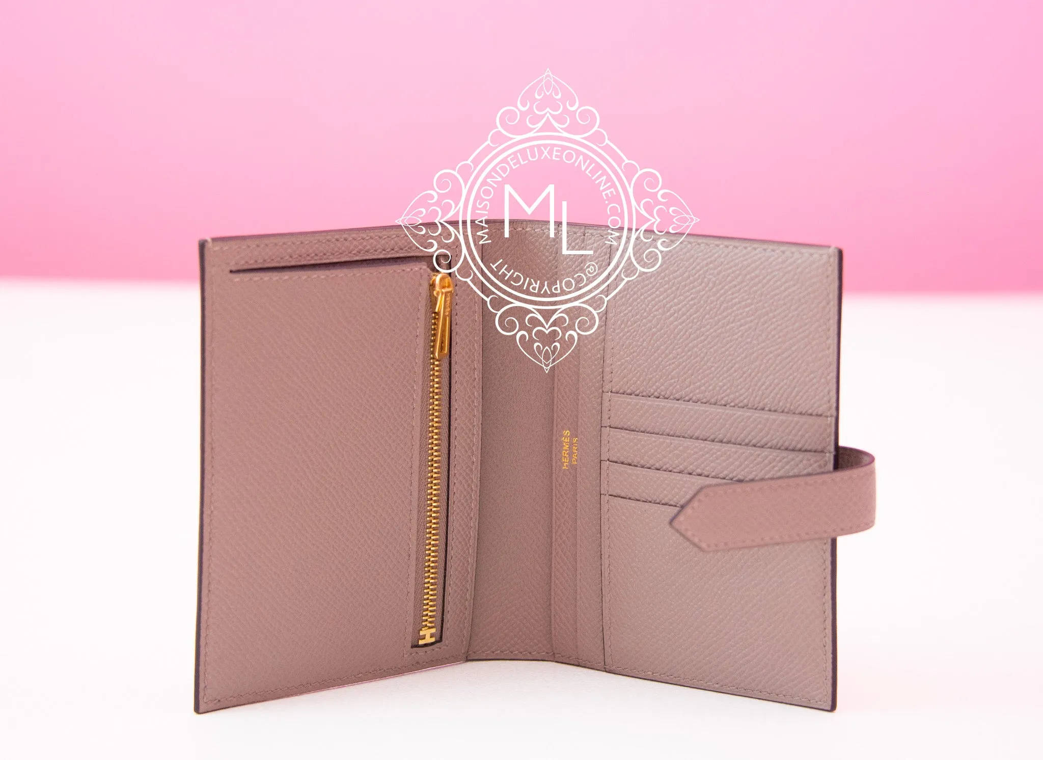 Hermes Gris Asphalte Bearn Compact Wallet Clutch