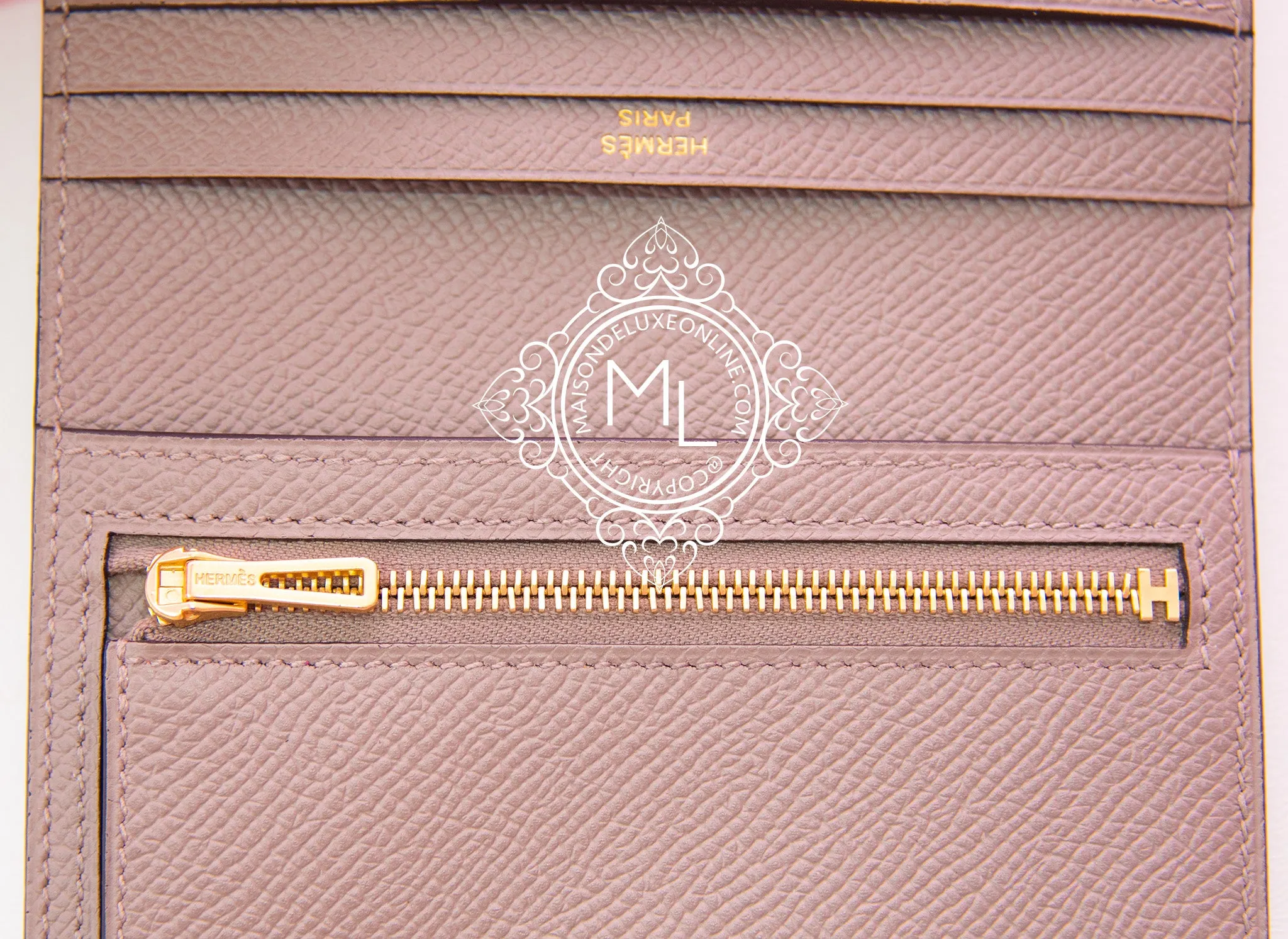 Hermes Gris Asphalte Bearn Compact Wallet Clutch