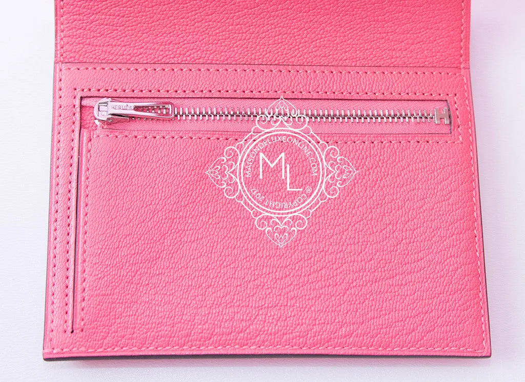 Hermes Rose Lipstick Pink Compact Bearn Wallet Clutch