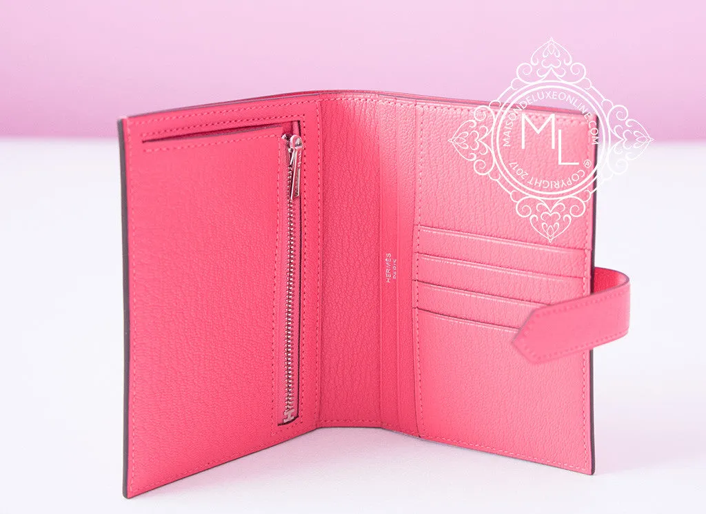 Hermes Rose Lipstick Pink Compact Bearn Wallet Clutch