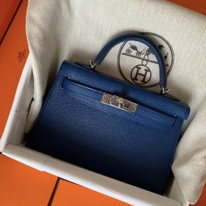 Hermès Kelly 20 Bleu Saphir Sellier Chevre Mysore Palladium Hardware PHW