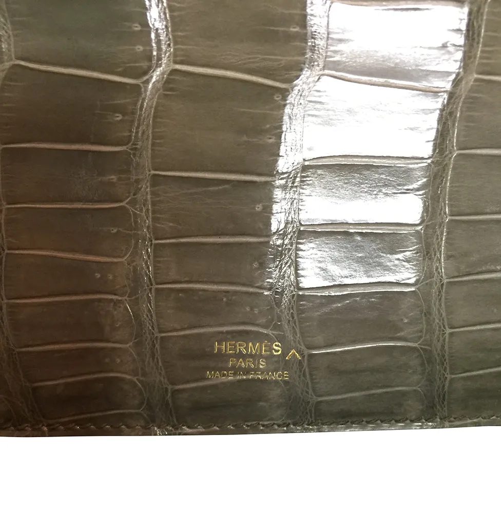 Hermès Kelly Cut Gris Tourterelle Porosus Crocodile GHW