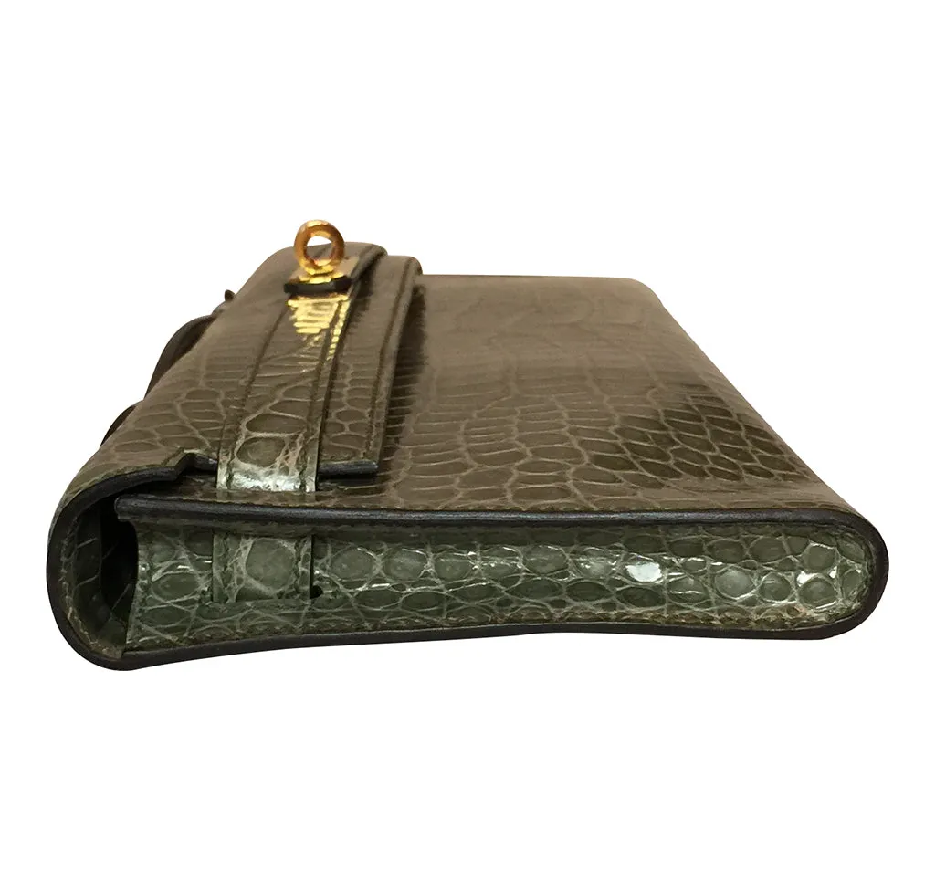 Hermès Kelly Cut Gris Tourterelle Porosus Crocodile GHW