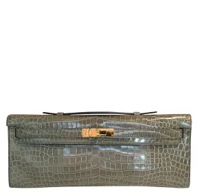 Hermès Kelly Cut Gris Tourterelle Porosus Crocodile GHW