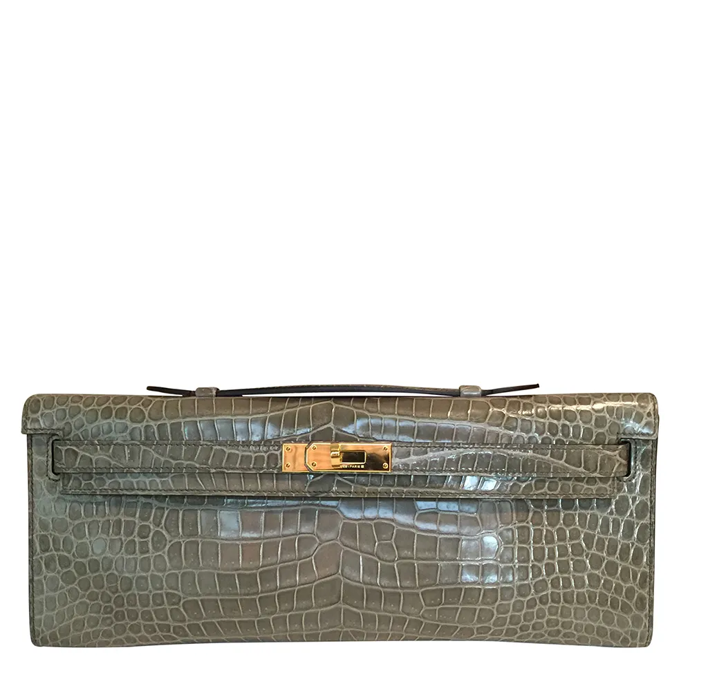 Hermès Kelly Cut Gris Tourterelle Porosus Crocodile GHW