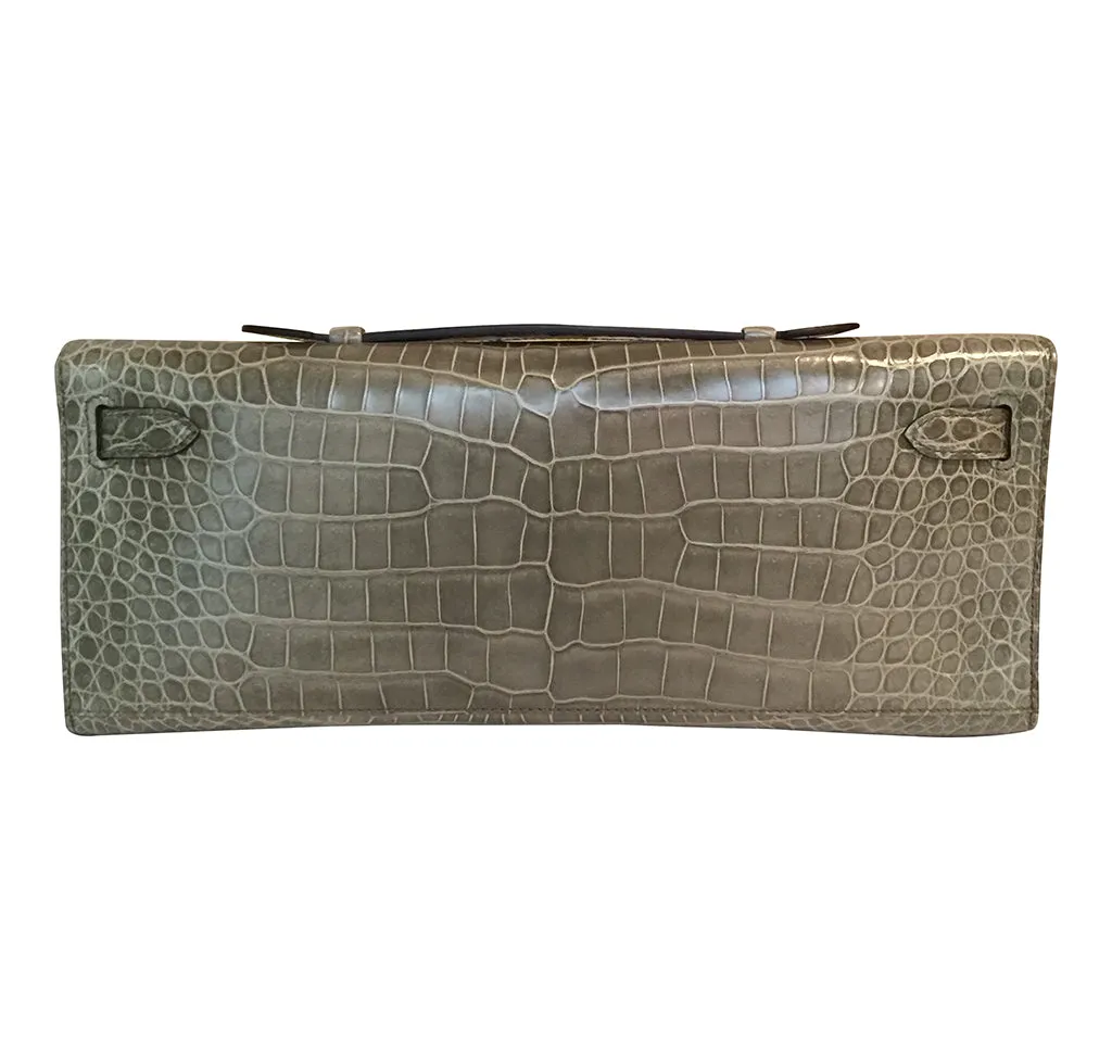 Hermès Kelly Cut Gris Tourterelle Porosus Crocodile GHW