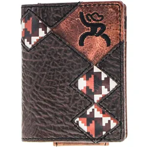 Hooey Tahonta Roughy Tan, Brown & Grid Pattern Diamond Patchwork Leather Bifold Money Clip Wallet