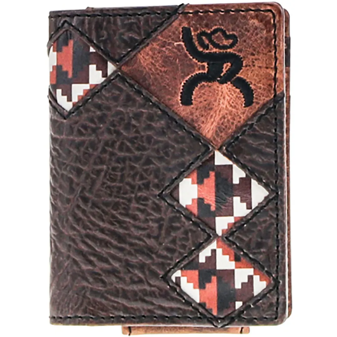 Hooey Tahonta Roughy Tan, Brown & Grid Pattern Diamond Patchwork Leather Bifold Money Clip Wallet