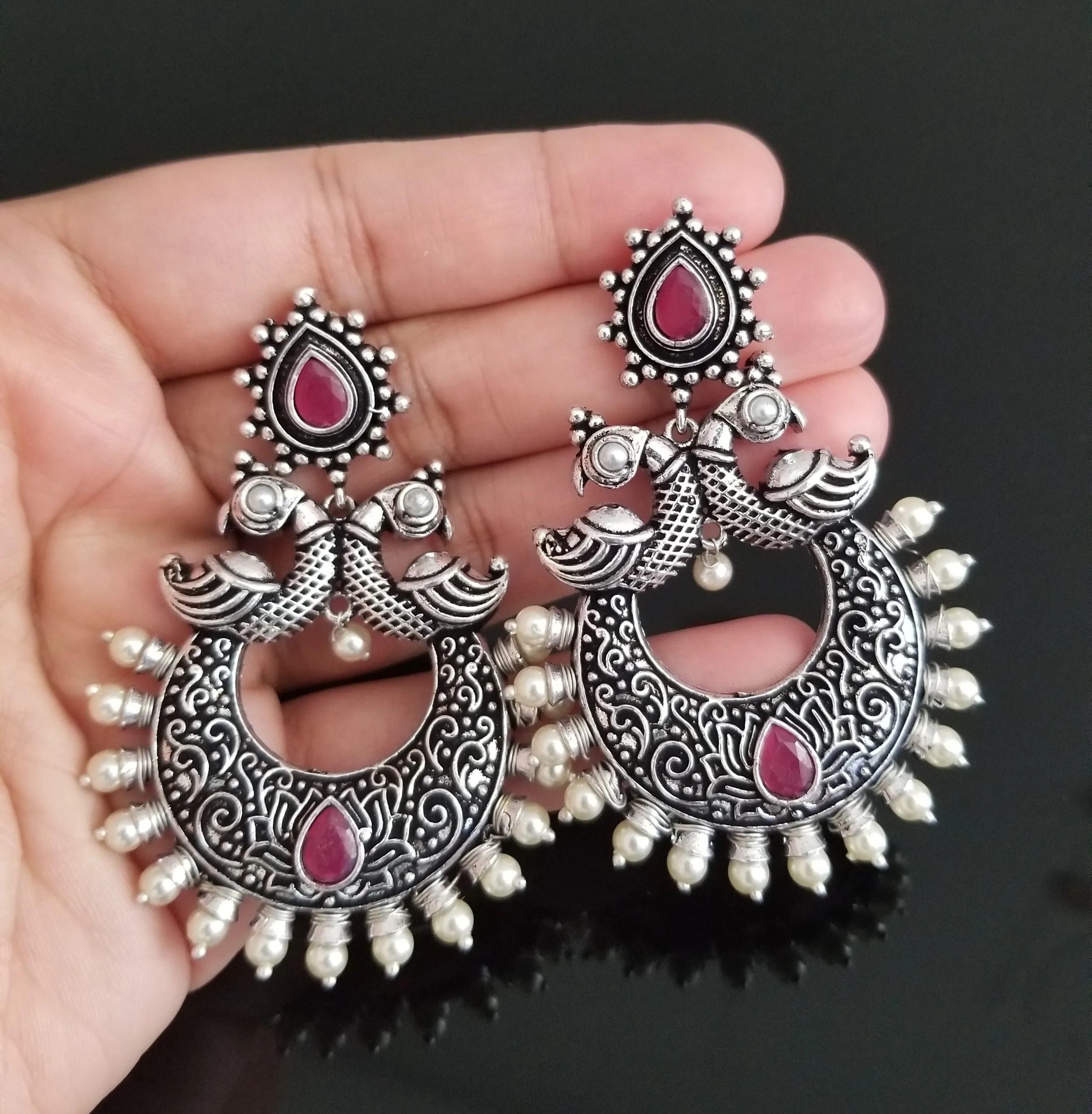 Indo Western Chand Earring With Oxidised Plating horser