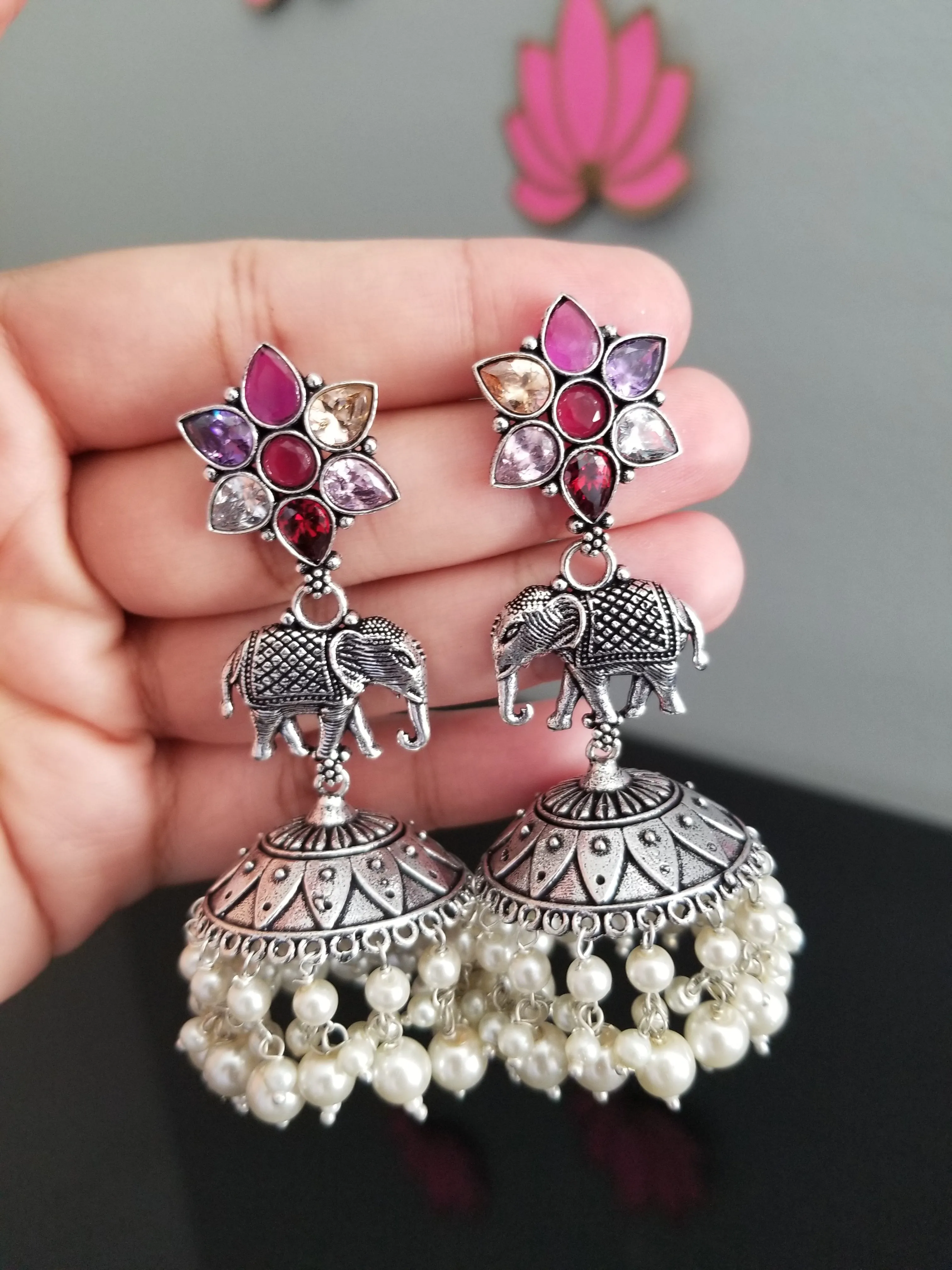 Indo Western Jhumkis With Oxidised Plating