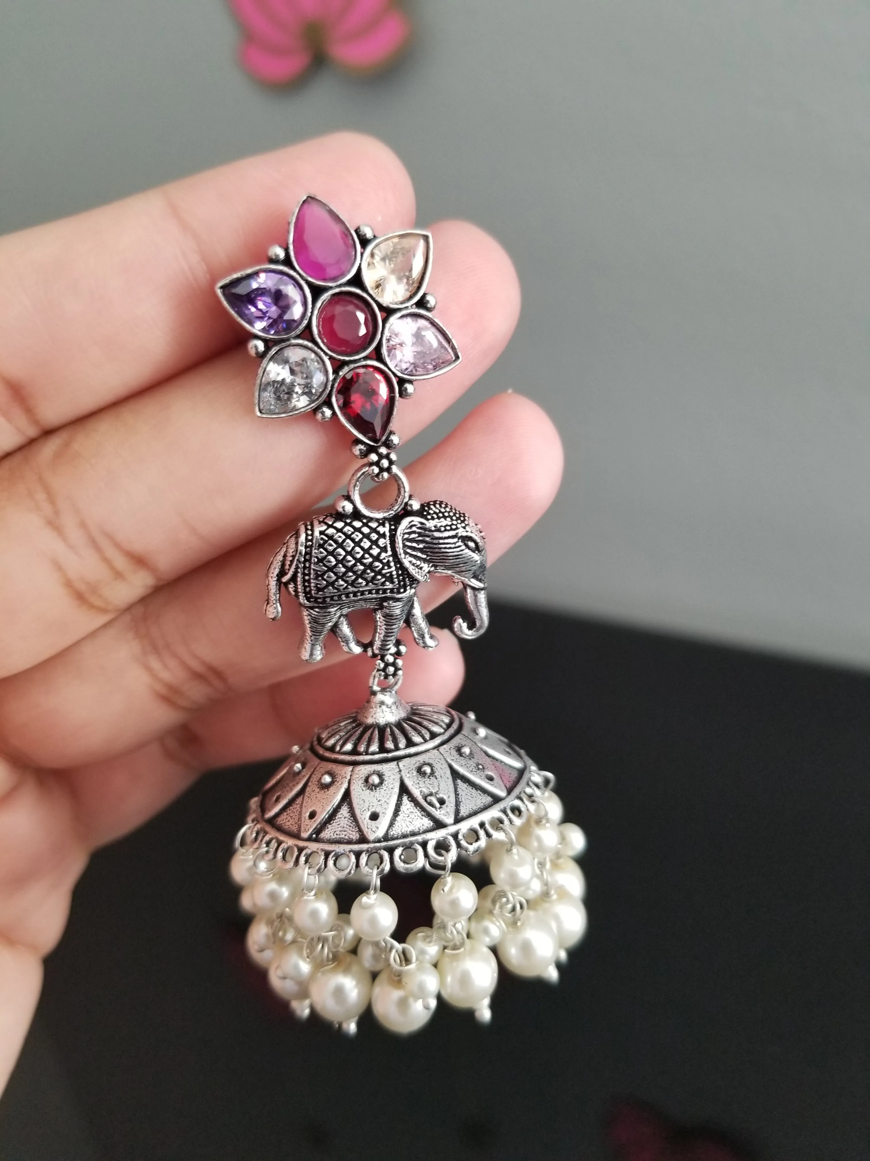 Indo Western Jhumkis With Oxidised Plating