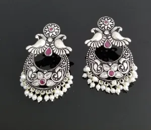 Indo Western Peacock Earring With Oxidised Plating