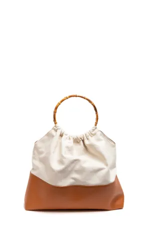 Ines Caramel Leather & Suede Bamboo Handle Bag