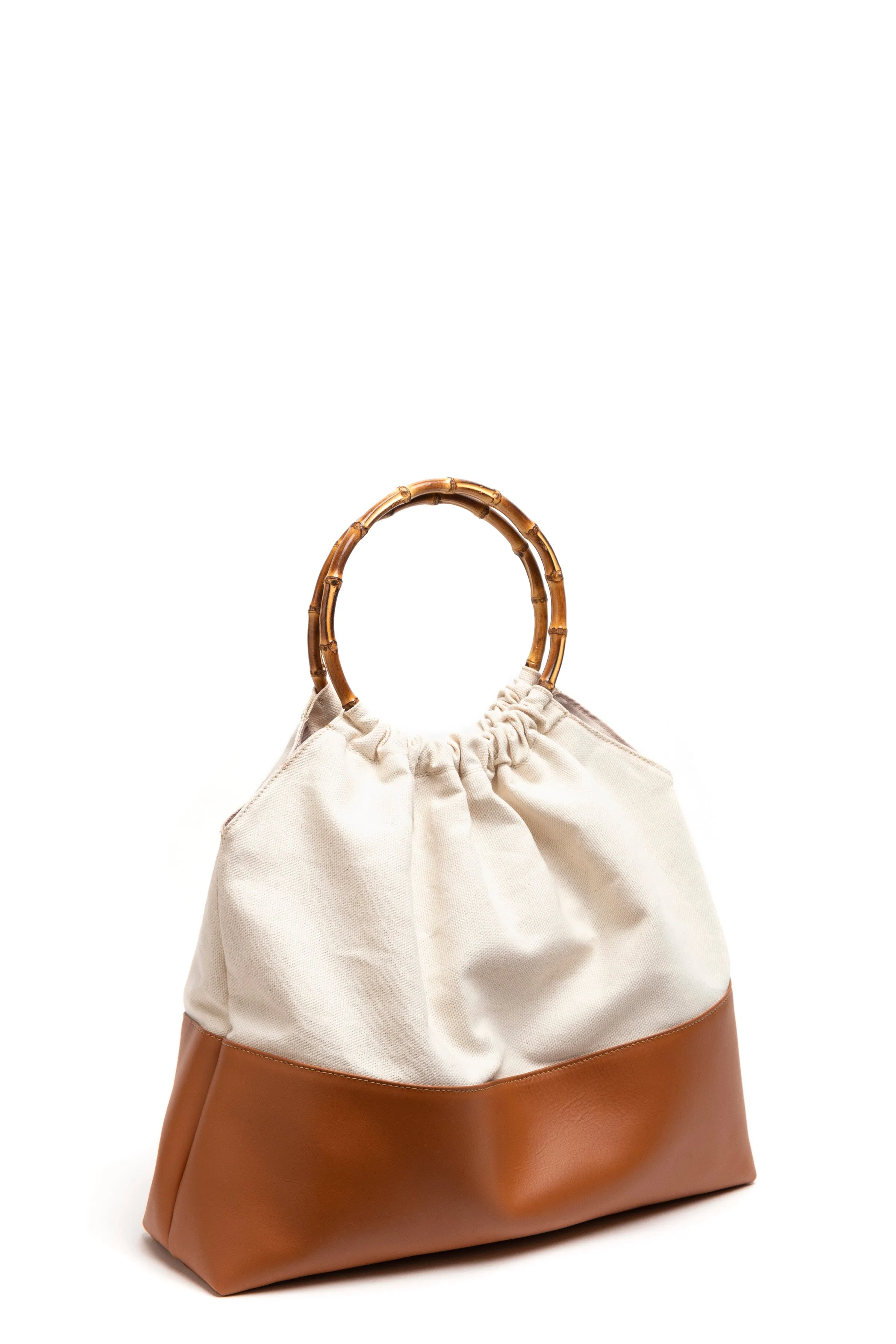 Ines Caramel Leather & Suede Bamboo Handle Bag