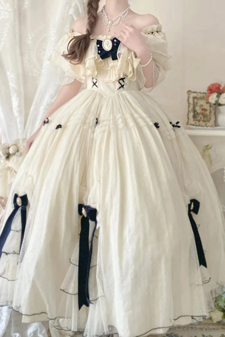 Ivory Off Shoulder Bowknot Sweet Elegant Princess Lolita Dress