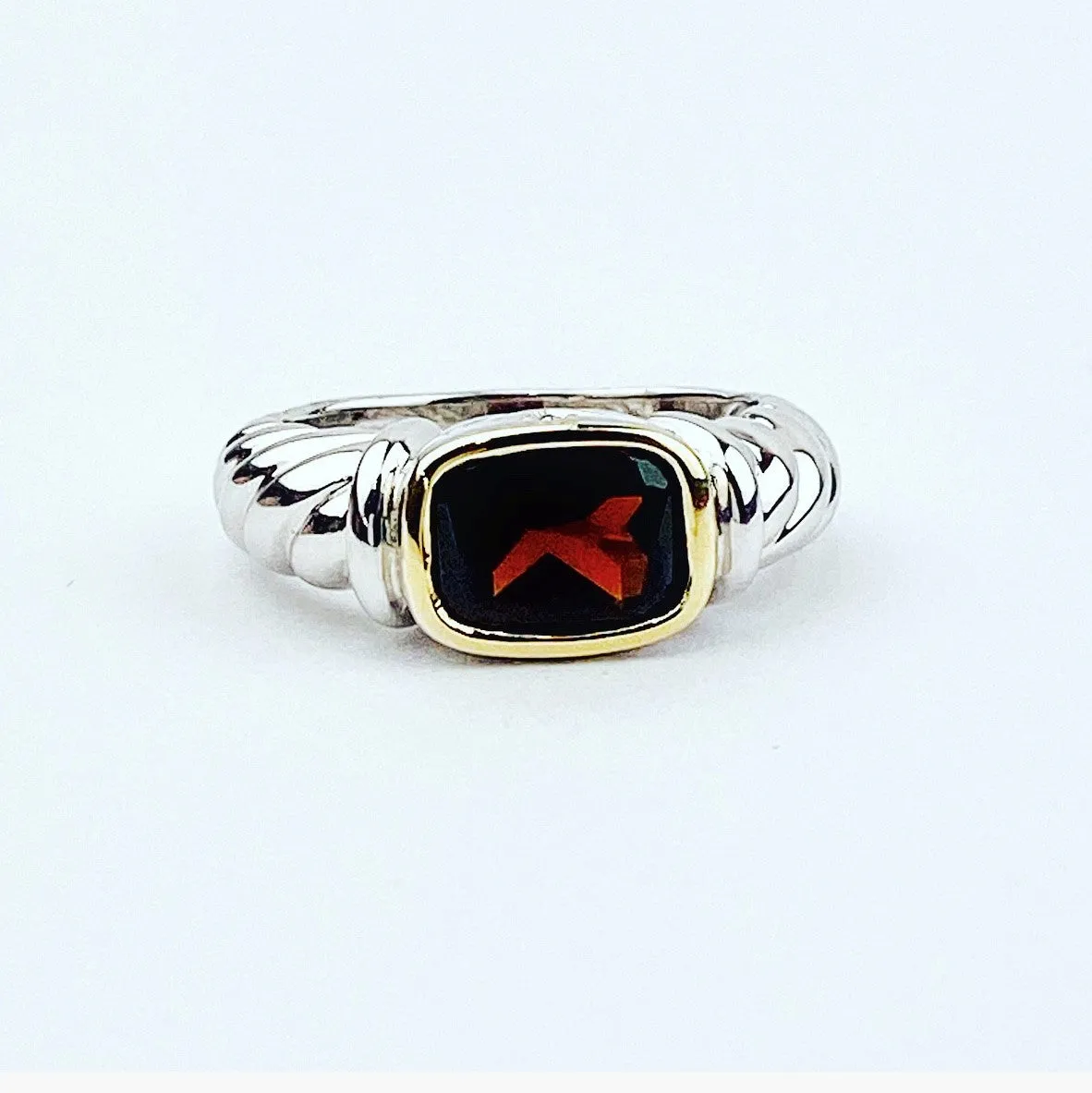 Jeanex Sterling Silver and 18K Yellow Gold Garnet and Diamond Ring, Size 7 (93911)