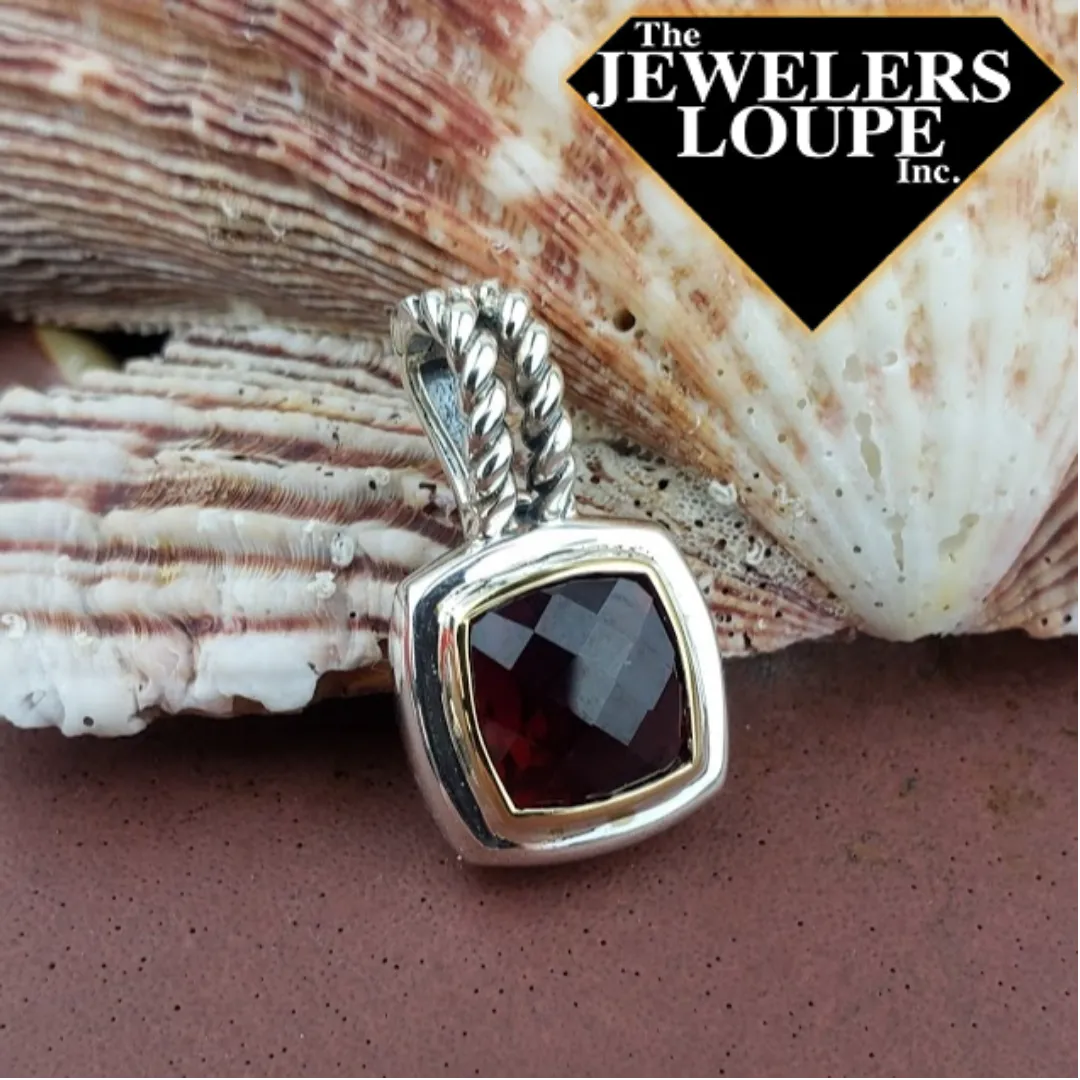 Jeanex Sterling Silver and 18K Yellow Gold Simulated Garnet Pendant (95411)