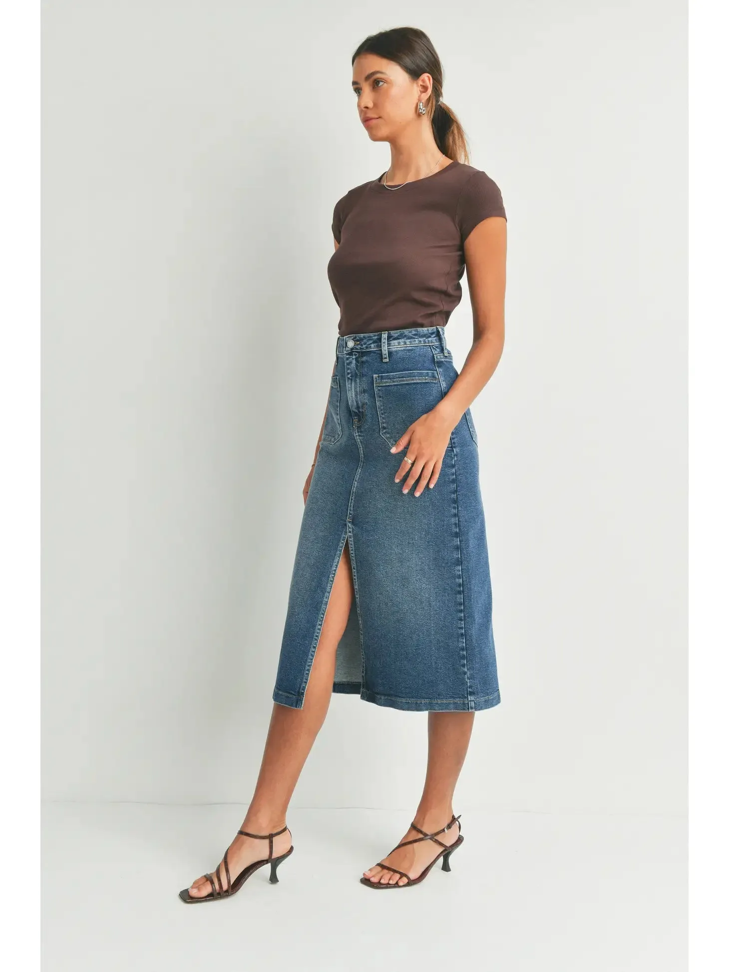 Jess Denim Utility Midi Skirt - Dark Denim