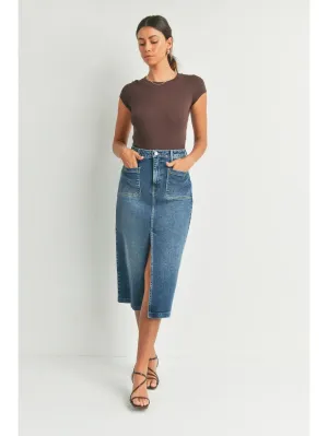 Jess Denim Utility Midi Skirt - Dark Denim