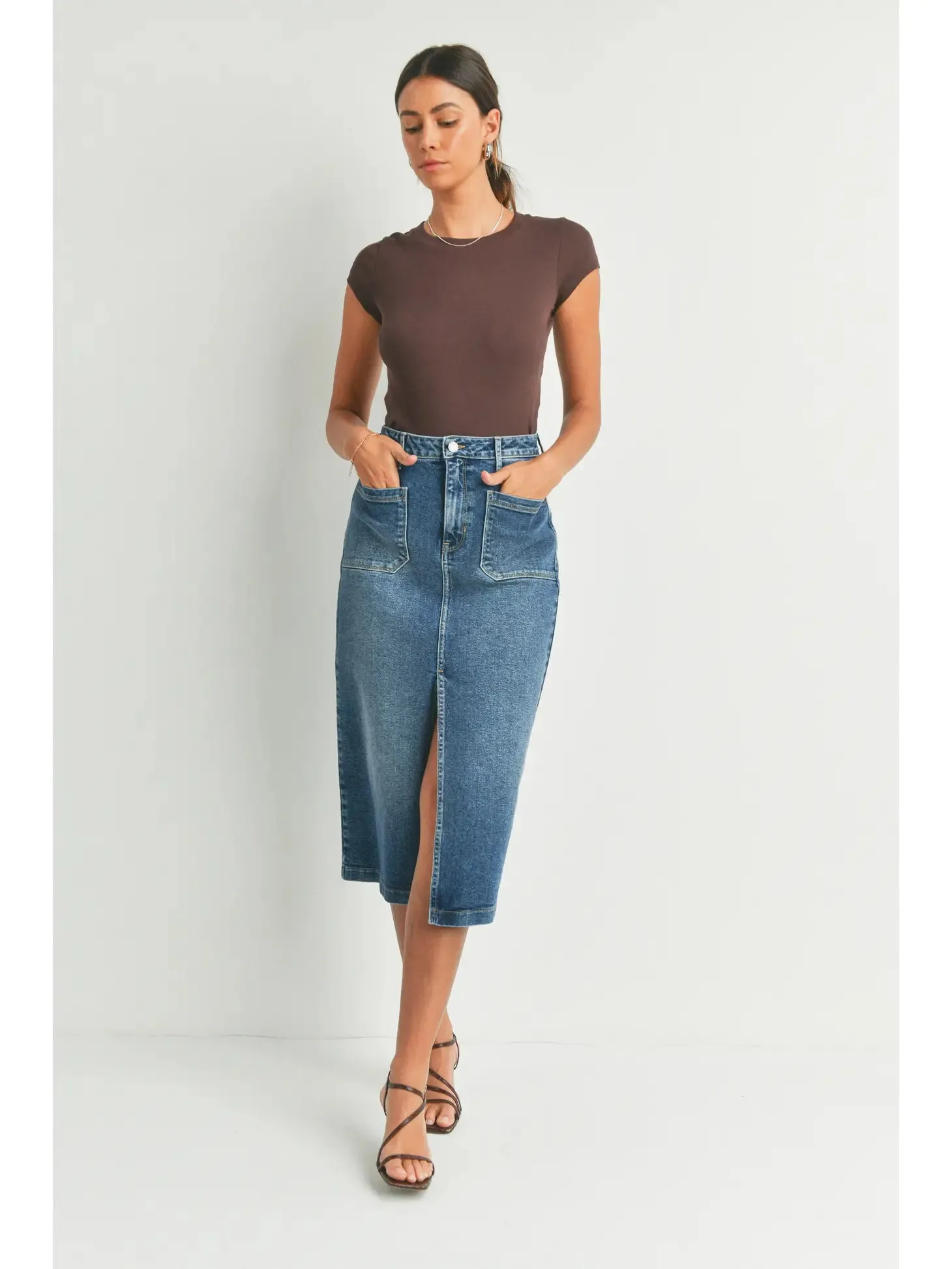 Jess Denim Utility Midi Skirt - Dark Denim
