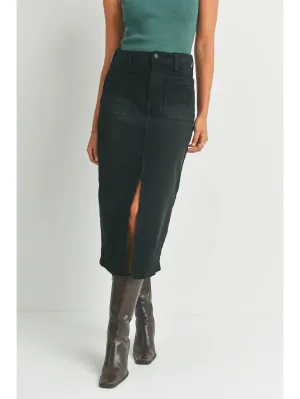 Jess Denim Utility Midi Skirt - Washed Black