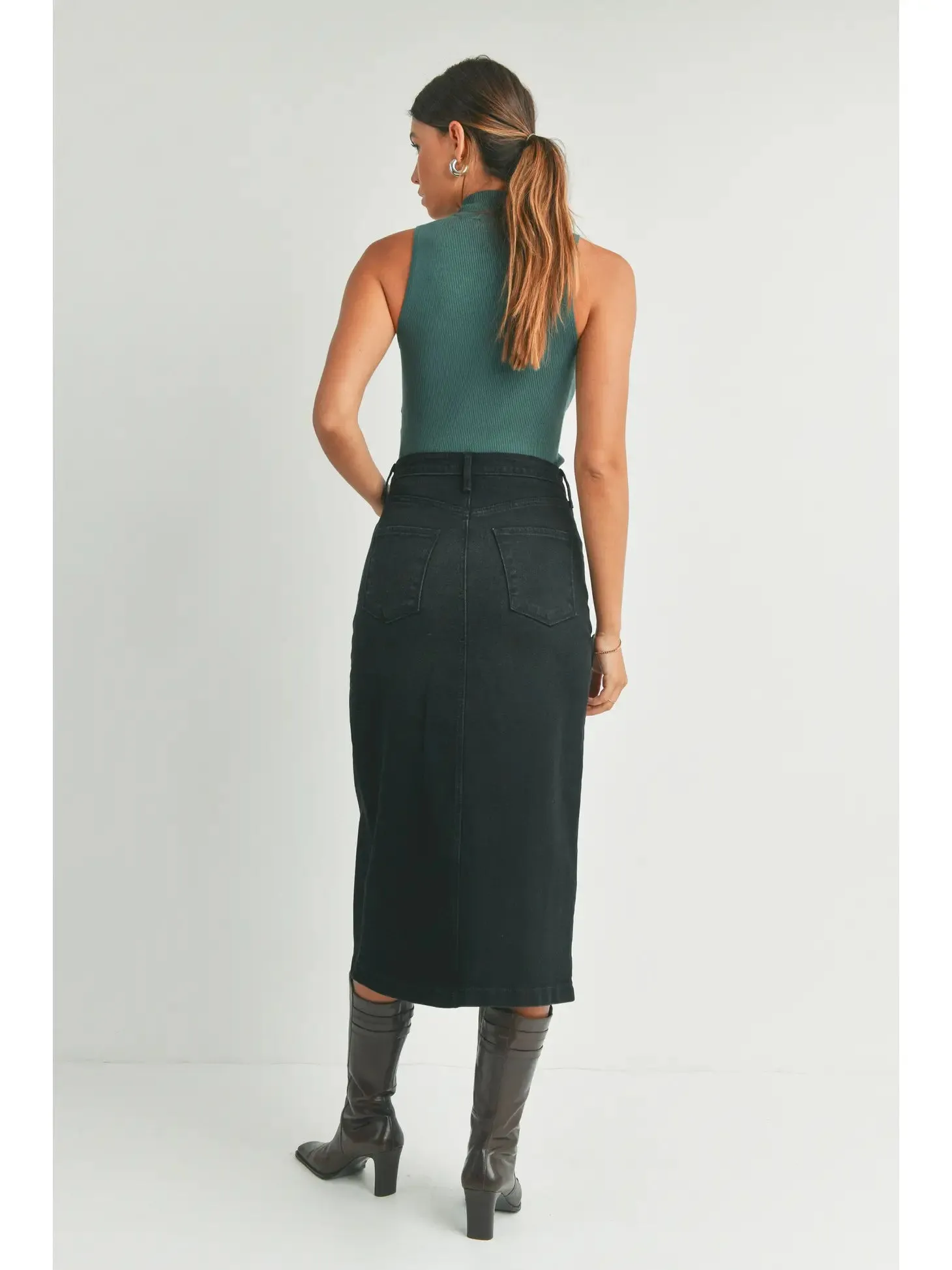 Jess Denim Utility Midi Skirt - Washed Black