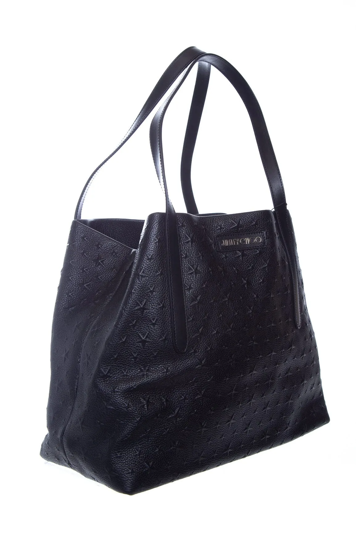 Jimmy Choo Black Leather Star Embossed Tote