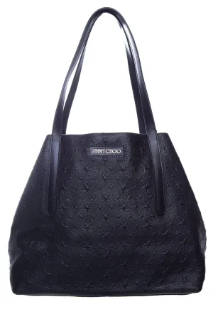 Jimmy Choo Black Leather Star Embossed Tote