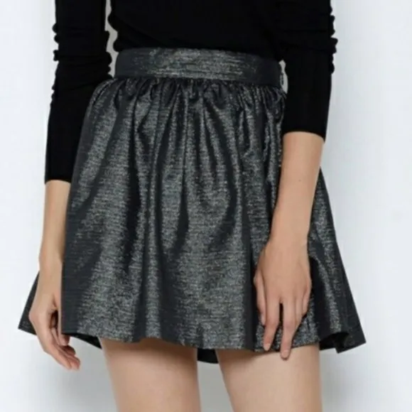 Joie Black Silver Metallic A-line Mini Skirt 4